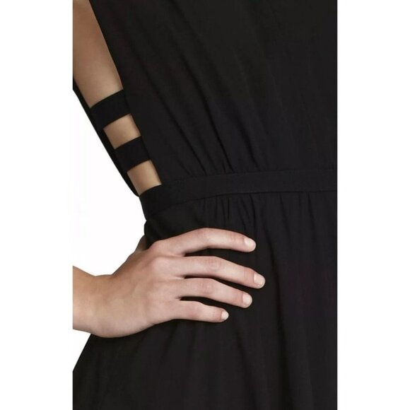 BCBGMaxAzria Black Gathered Waist Sleeveless V-neck Cutout Rachel Midi Dress XS - Picture 9 of 15